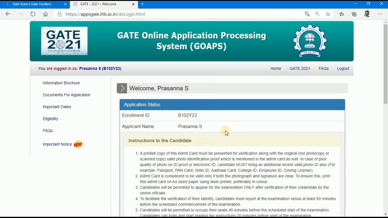 GATE ADMIT CARD 2021 HALL TICKET | link in description