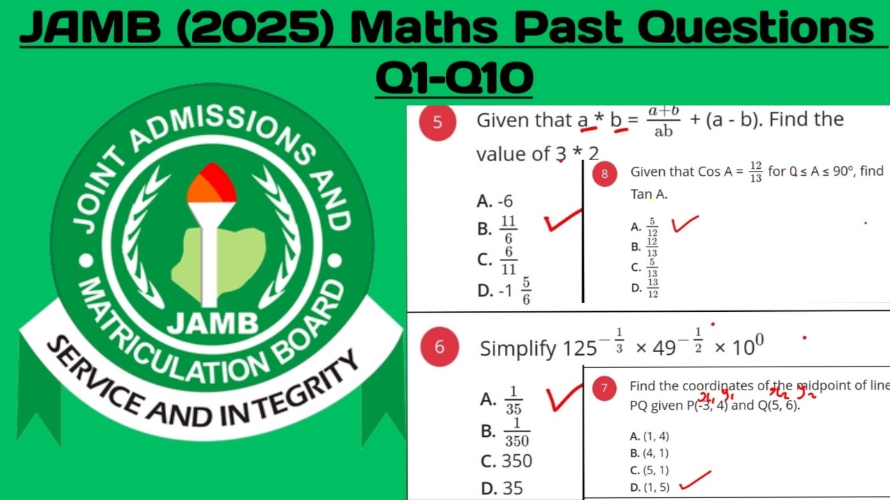 Solution to JAMB 2025 MATHS PAST QUESTIONS (Q1–Q10)