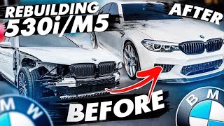 REBUILDING CRASHED 2020 BMW 530I/INSTALLING M5 BodyKit IN 11 MINUTES RECAP!