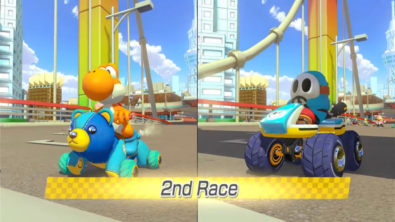 Mario Kart 8 Deluxe | 2 player (Orange Yoshi vs Light Blue Shy Guy) | 4K | Bullet Bill Only Item