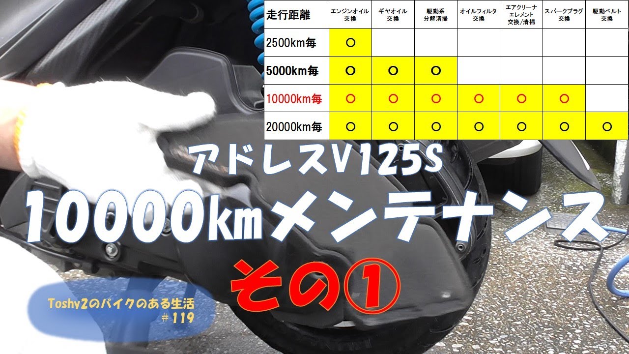 119アドレスV125S 10000kmメンテナンス① - YouTube