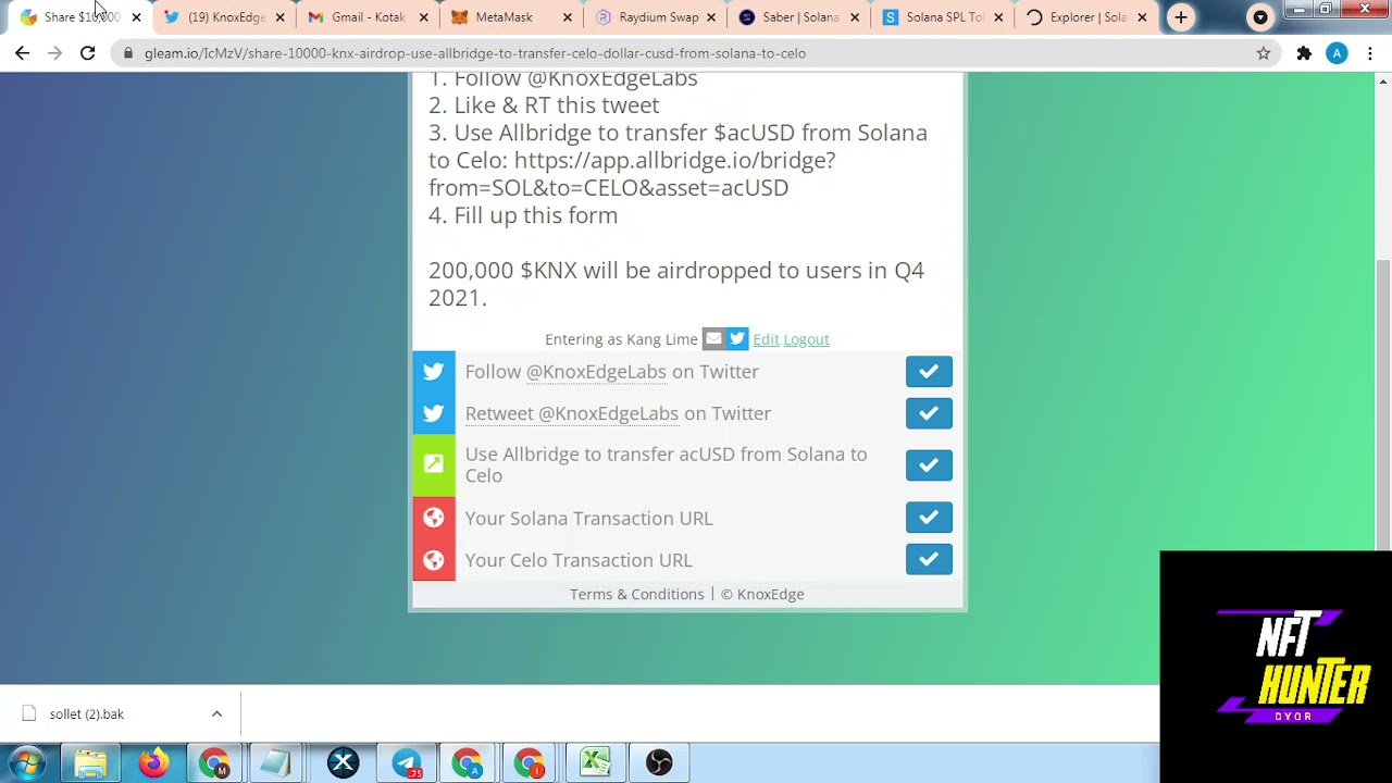 Airdrop Celo Free $10,000 KNX - Tutorial Bridge Sol Ke Celo