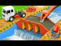DIY Mini Tractor Builds 3-Pipe Brick Dam with Metal Railing Bridge | Construction Science Project