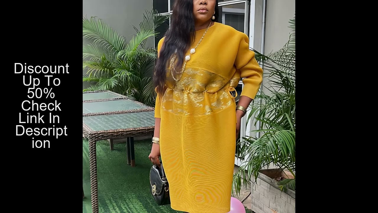 Plus Size Pleated Dress Women African Prom Clothing Casual Luxury Evening Party Gilded Dresses Long