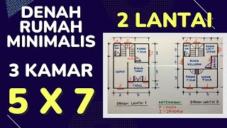 Desain Denah Rumah Minimalis 5 X 7 2 Lantai 3 Kamar Tidur