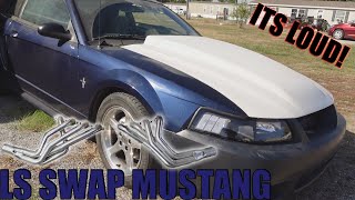 ITS SO LOUD!! - BUDGET LS SWAP MUSTANG LONG TUBE HEADERS INSTALLED!