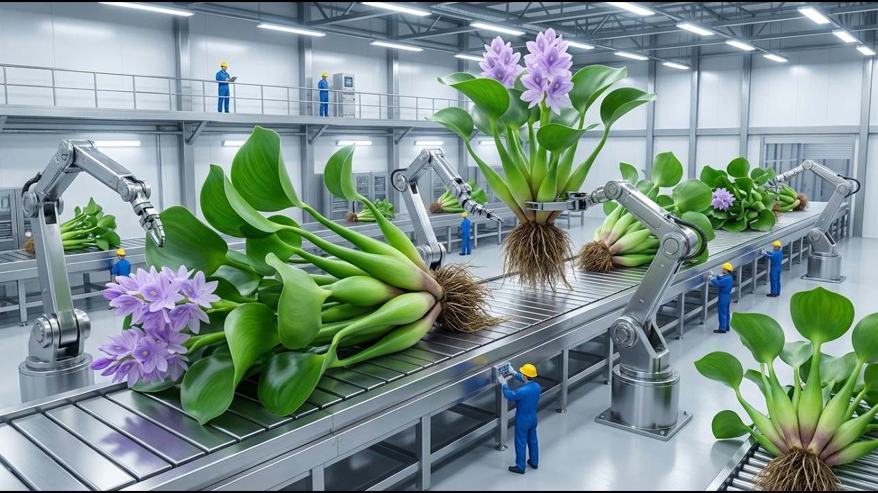 The process of producing handcrafted products from water hyacinth at the factory