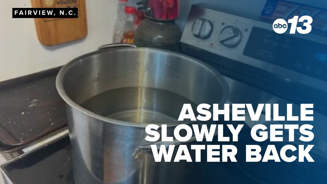 Water flowing in Fairview, downtown Asheville; West Asheville still waiting