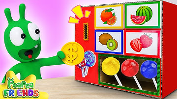 Pea Pea Tries the Fruit Candy Vending Machine – What Flavor Will He Get 🍓🍊🍭
