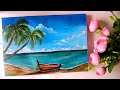 Beach Scenery Painting | Seascape Painting with Boat | Acrylic Painting for Beginners
