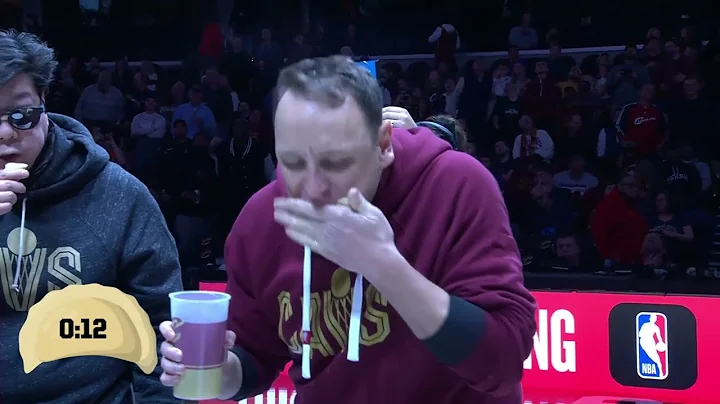 Joey Chestnut Eats 47 Perogies During Lakers vs Ca...