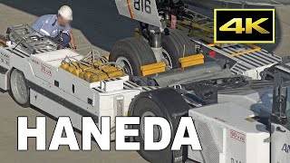 [4K] Towbarless tractor's action - lifting the nose gear of Boeing 787 - Haneda Airport / 羽田空港 ANA