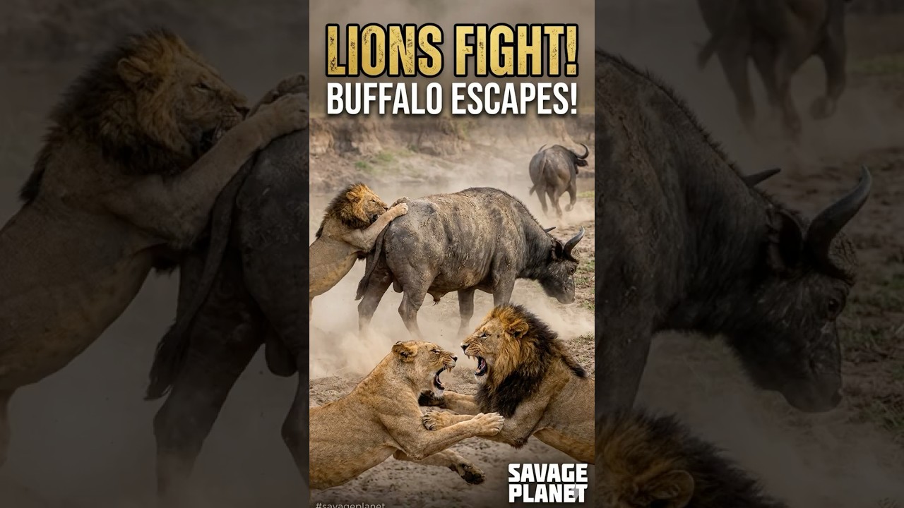 Lions Fight! Buffalo Escapes #lions  #buffalo  #survival #nature  #wildlife  #africa  #animals