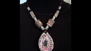 Beaded Pendant from Newspaper, recycle, repurpose, upcycle, jewelry necklace