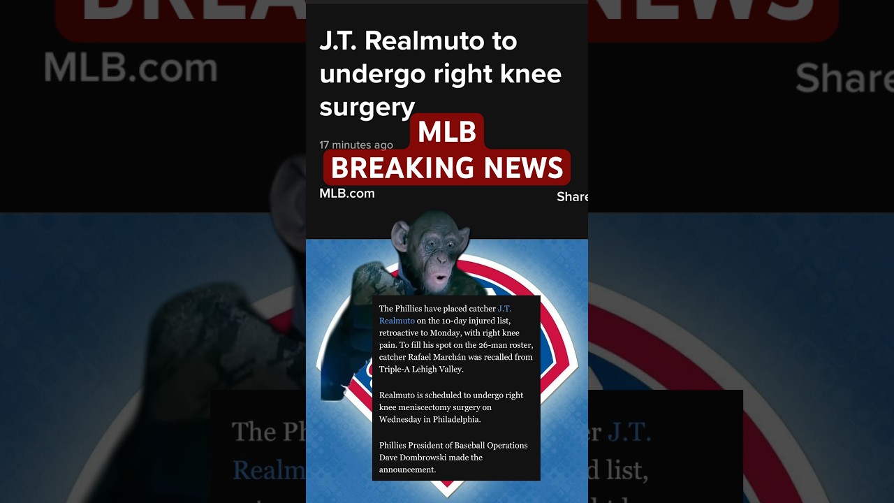 MLB BREAKING NEWS. JT Realmuto to undergo right knee surgery 