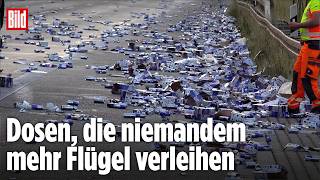 BADEN-WÜRTTEMBERG: A8 bei Pforzheim wegen Red-Bull-Flut gesperrt! Lastwagen verliert Fracht