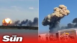 Huge explosion and mushroom cloud seen near Russian airbase in Crimea