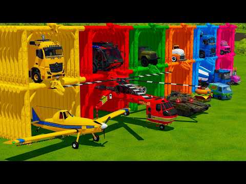 TRANSPORTING AIRPLANE, HELICOPTER, TANK & FIRE TRUCK WITH TOW TRUCKS! Farming Simulator 22