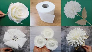 : Magic Crafts with Toilet Paper  Easy White Flowers DIY for Home Decor  5 Handmade Tutorials 