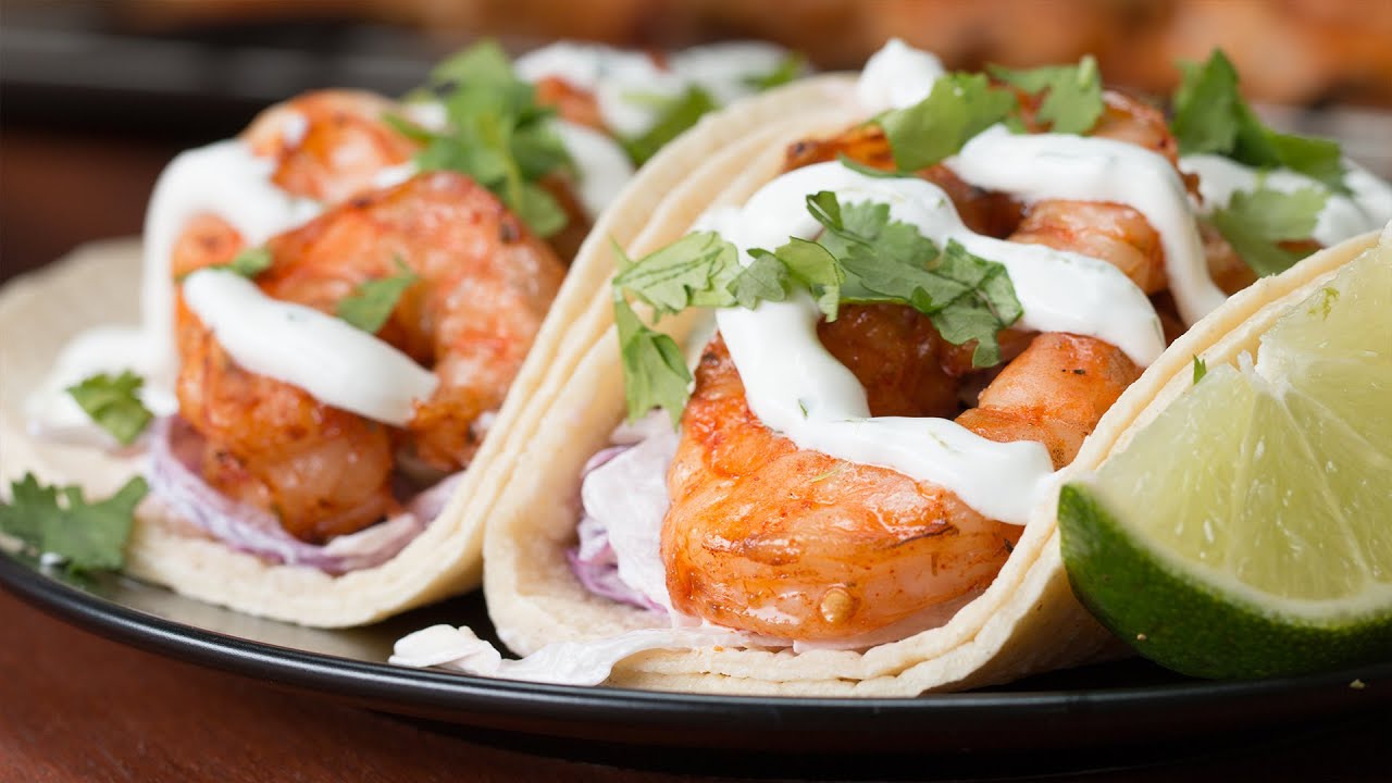 Grilled Shrimp Tacos with Creamy Cilantro Sauce - YouTube
