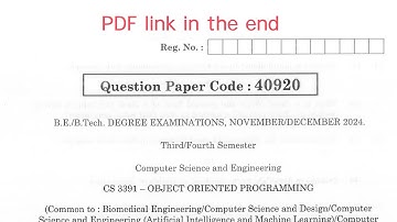 CS 3391 | Object Oriented Programming | Nov Dec 2024 |Anna University | Previous Year Questions |