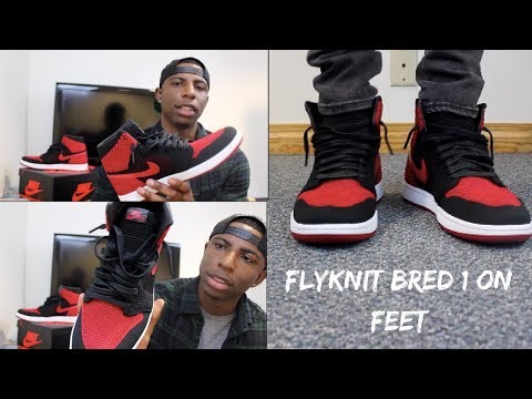 jordan 1 flyknit bred on feet