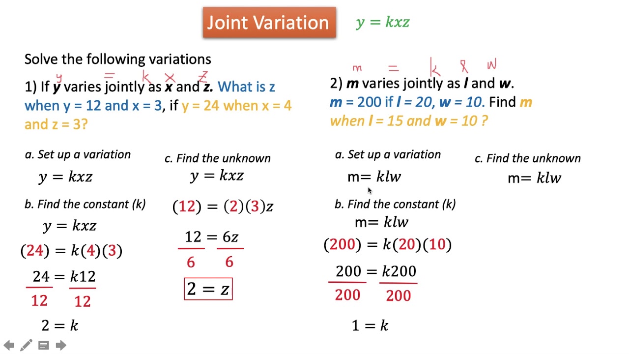 examples of joint variation problem solving