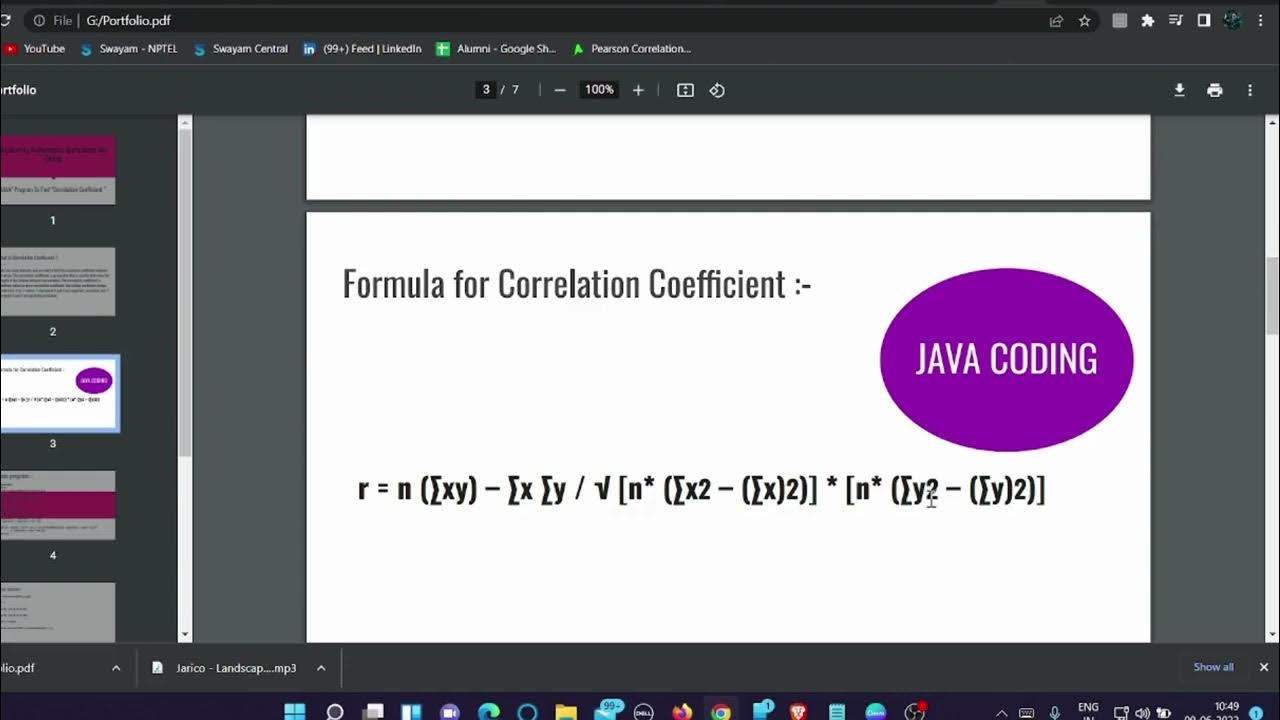 Coefficient of Correlation Using Java YouTube