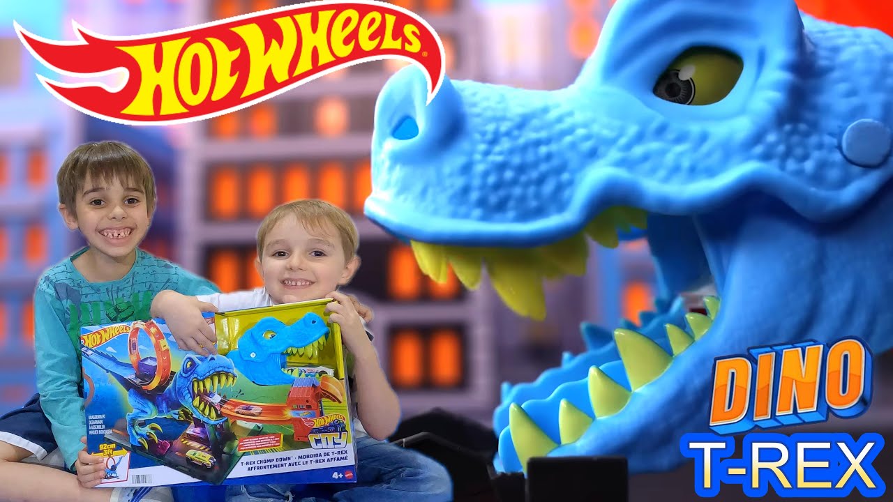 TESTANDO A NOVA SUPER PISTA HOT WHEELS DO T-REX AZUL GIGANTE