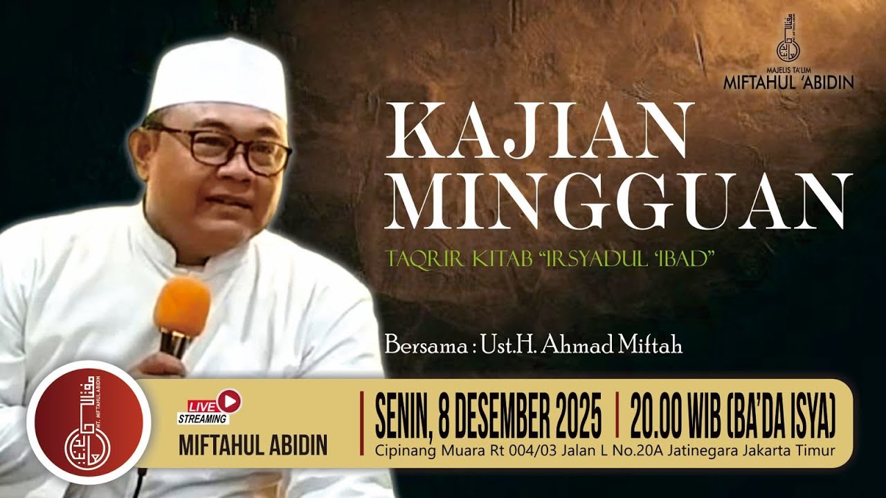 🔴Live | kajian rutin senin malam Takrir Kitab Irsyadul Ibad 
bersama Ustadz Achmad Miftah