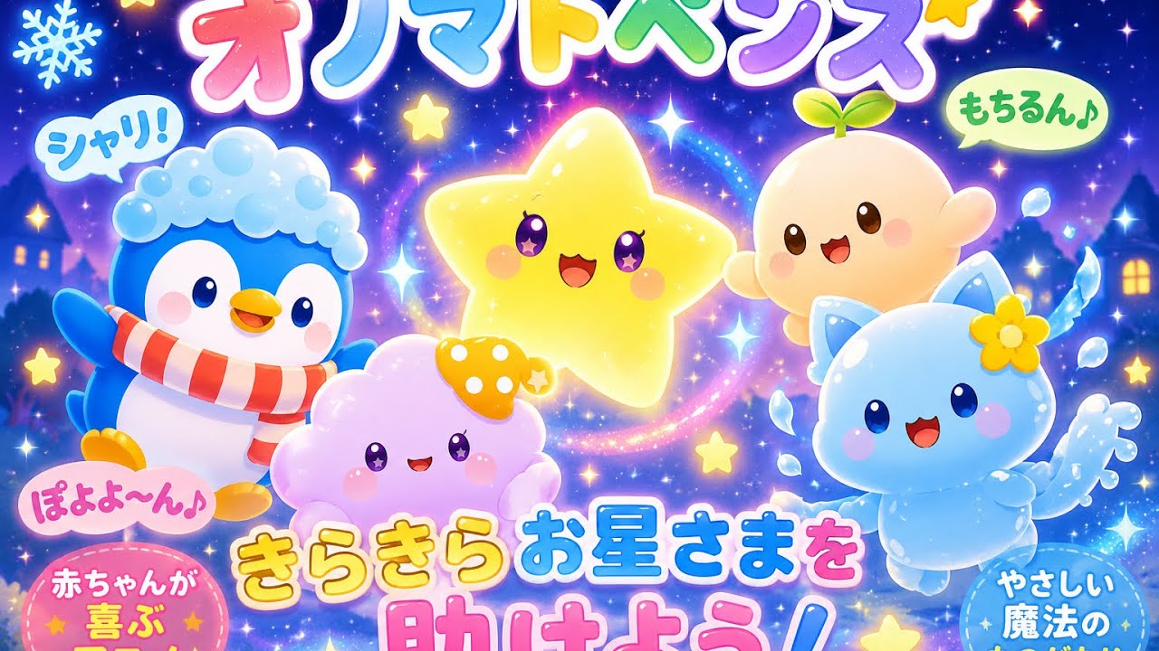 赤ちゃん喜ぶ⭐️オノマトペンズ｜きらきらお星さまを助けよう！🌙 Baby Animation & Onomatopoei ｜赤ちゃん向けオノマトペアニメ