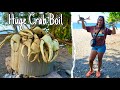 Huge extremely spicy land crab boil at the beach  they used 39 scotch bonnet peppers in the pot 