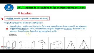 5G5  - 1 :  Réviser le vocabulaire et les représentations de solides