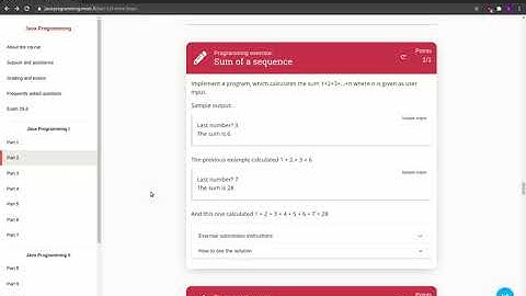 mooc.fi Java Programming 02-17, 02-18: Sum of a sequence (+ sequel) solution