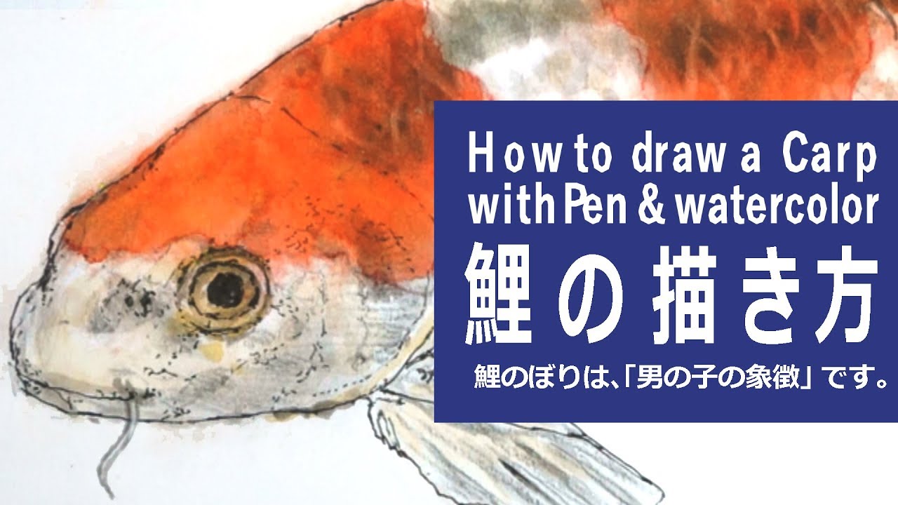 ペンと水彩絵の具とパステルのイラスト 描き方 制作過程 鯉 How To Draw A Carp Youtube