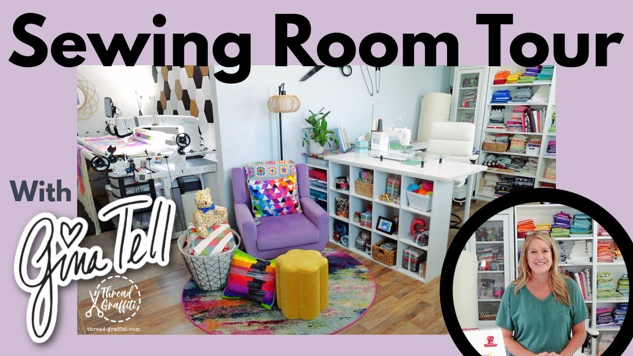 Come see what's 'Behind-the-Seams' of Gina Tell's Sewing Studio. Quilt Room Tour!