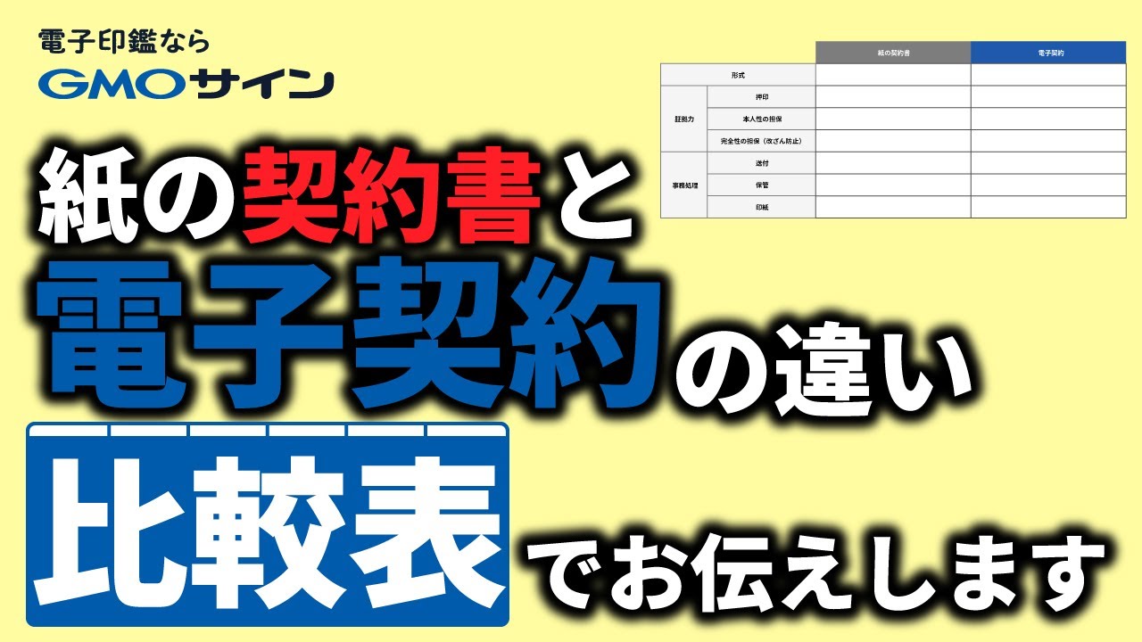 紙の契約書と電子契約の違い比較表でお伝えします｜GMOサイン
