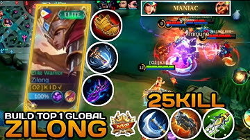 25 KILLS!! ZILONG BUILD TOP 1 GLOBAL 2023 AUTO MANIAC ONE HIT DELETE TUTORIAL & GAMEPLAY ZILONG~MLBB