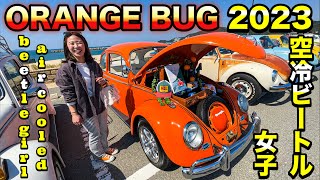 I met an air-cooled Beetle girl riding an orange bug! OrangeBug