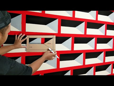 OPTICAL ILLUSION 3D WALL ART DESIGN || 3D WALL PAINTING || CAT DINDING KAMAR 3D KREATIF | TUTORIAL