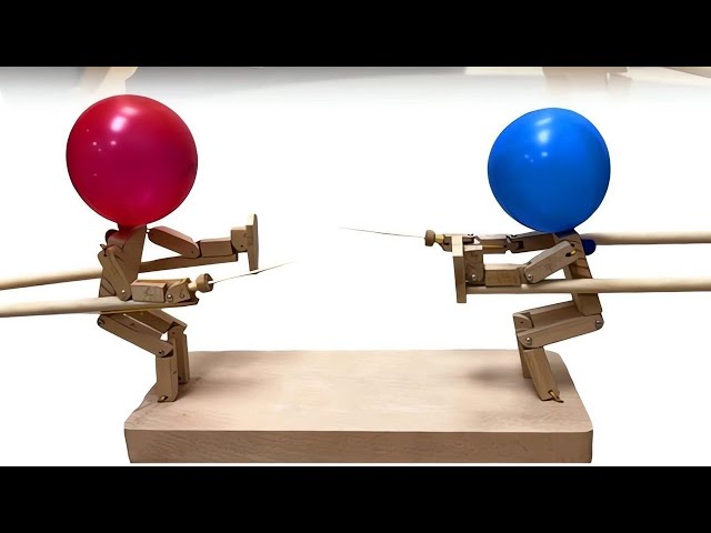  HOVTOIL Wooden Fencing Puppets, Balloon Bamboo Man Battle,  Handmade Wooden Bots Battle Game for 2 Players, Fast-Paced Balloon Fight,  Handcrafted Whack a Balloon Games for Party (100Balloon) : Toys & Games