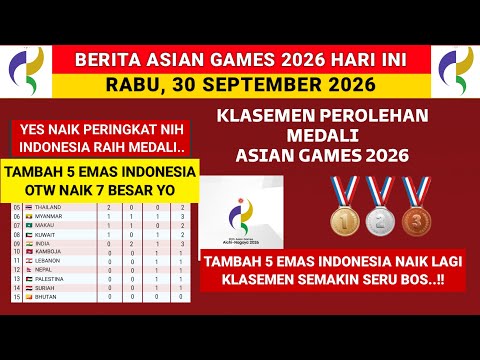 PANJAT TEBING TAMBAH EMAS INDONESIA YO- Klasemen Perolehan medali Asian Games 2026 Terbaru hari ini