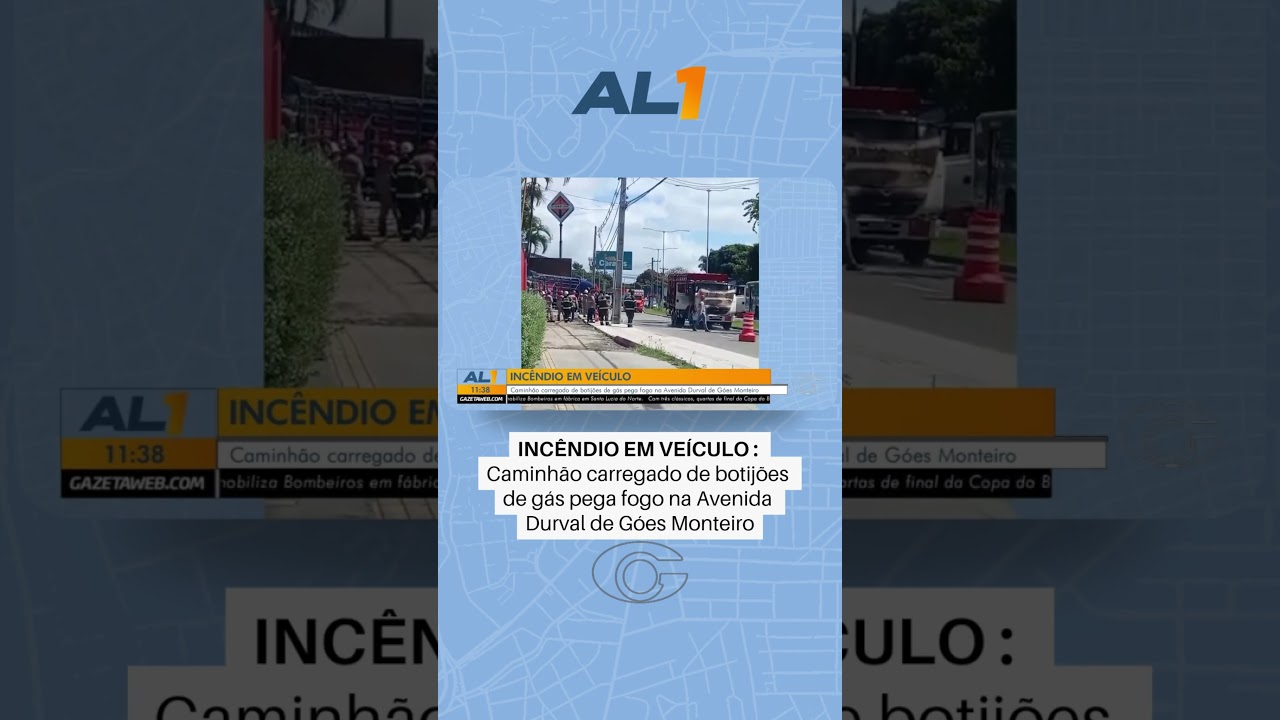 Caminhão carregado de botijões de gás pega fogo em Maceió