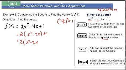 10.3 Example 2 Completing the Square to Find the Vertex (a not equal to 1)