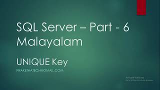 SQL Server Part 6 | UNIQUE Key | Malayalam
