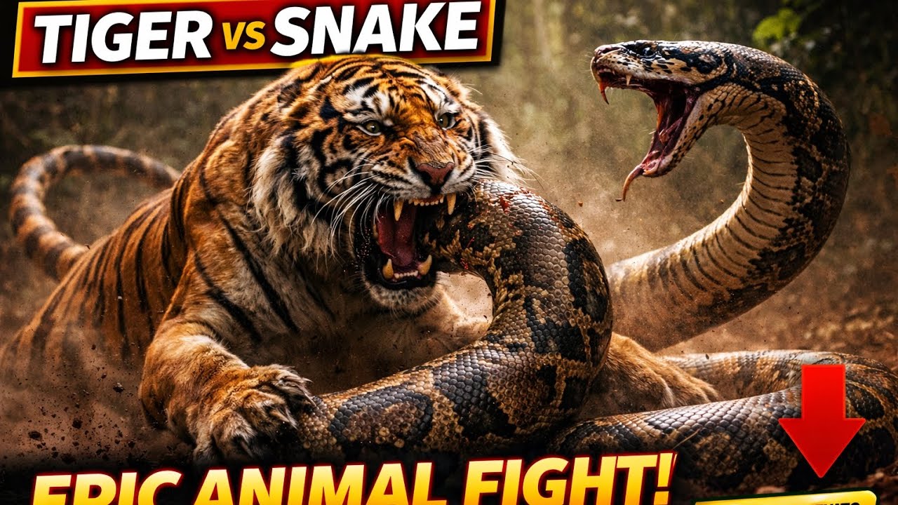 Tiger vs Snake – Who Wins This Wild Fight? 😱 | Epic Wild Animal Fight | Tiger vs Snake 🐅🐍 