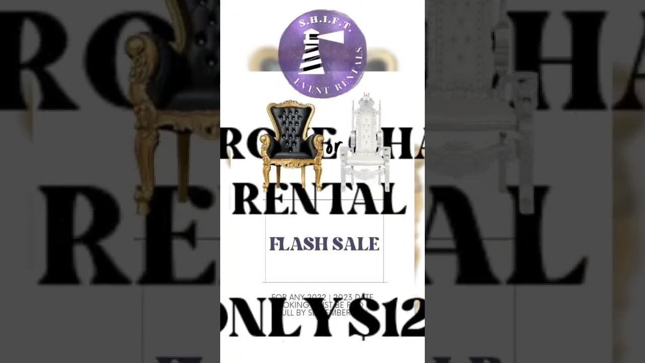 Flash sale now on throne chairs event decor & experiences! Text RENTALS to 833-510-3299 