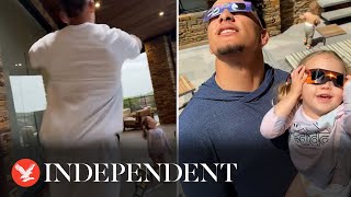 NFL star Patrick Mahomes races to cover daughter's eyes as she tries to look at eclipse