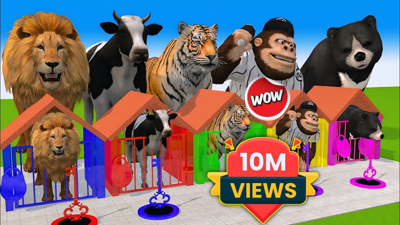 5 "Superhero Animals Racing! 🦁⚡ Elephant Lions vs T-Rex Batman 🦖🔥"