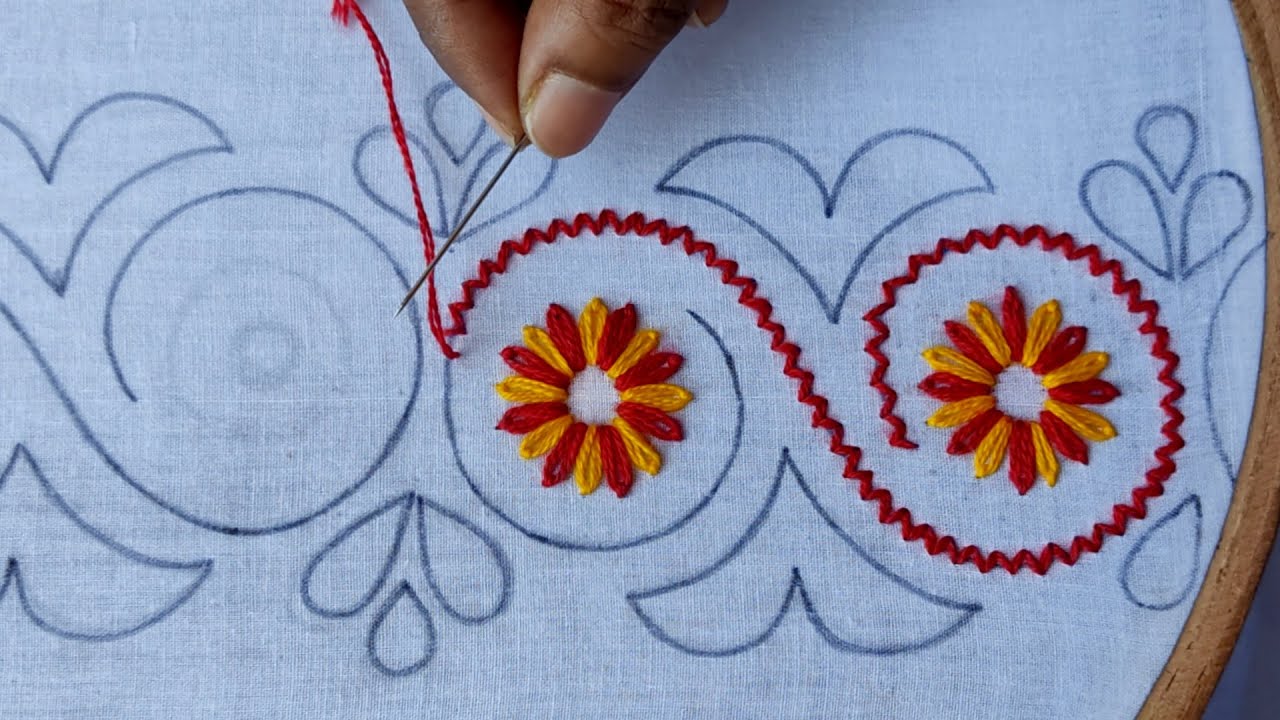 Hand embroidery new border line nakshi kantha stitch tutorial,নকশীকাঁথা বর্ডার নকশা সেলাই টিউটোরিয়াল